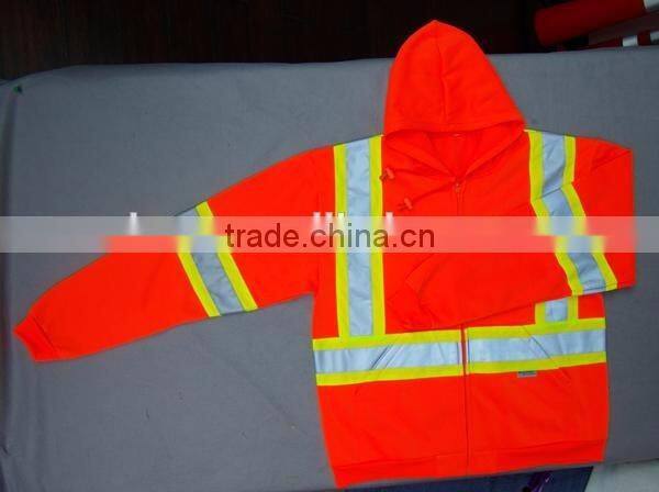 Reflective Safety Long Sleeves Hoodie Kangaroo Pocket Brushed Reflective Fleece