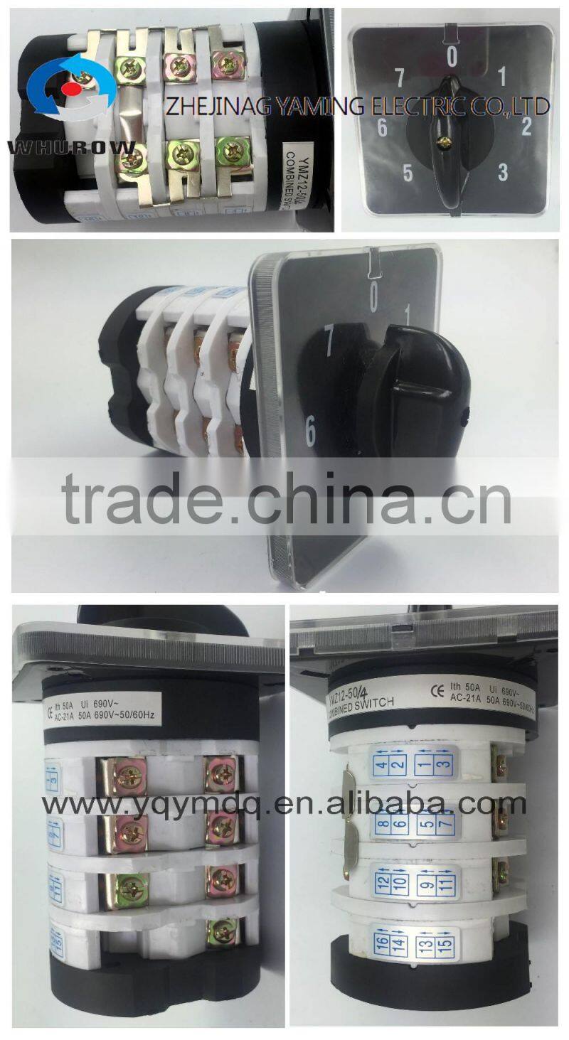 Rotary switch YMZ12-50/4 changeover cam combination switch 4 poles 14 positions 14 terminals 50A Ui 690V sliver point contacts