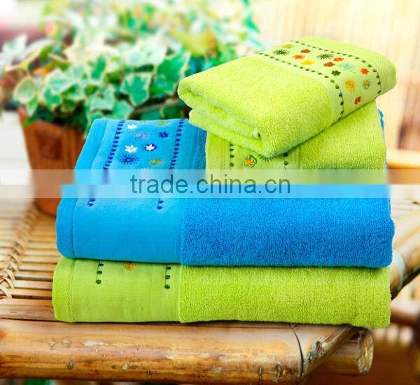 bamboo fiber solid color bath/face/hand towel with jacquard&embroidery on the border