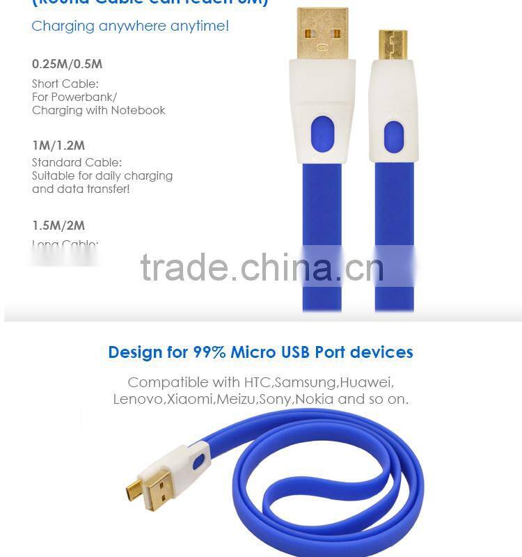 Tangle Free Flat Noodle 4ft Colored Micro USB Charger Cord for Android,Samsung