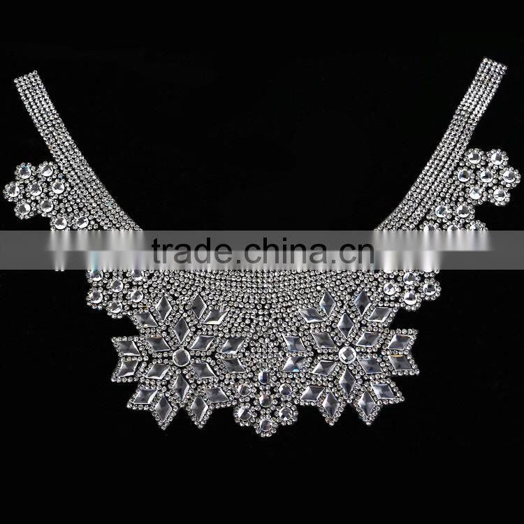 factory direct hot sale handmade beaded neckline applique collar for apparel back with glue hotfix can adhesive cloth