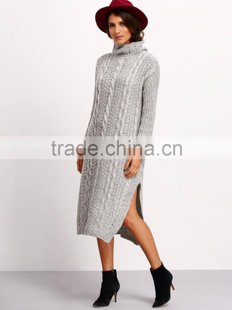 2016 cold winter thick long sleeve mock neck pullover long women sweater dress