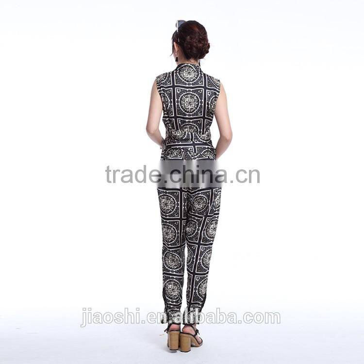 OEM Custom made ladies suit gray color casual style sleeveless women jumpsuit