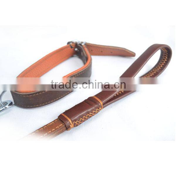 Hot sale fashionable metal Chain Genuine Leather Dog Collars in 2016
