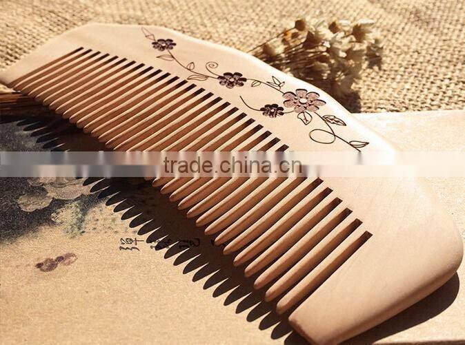 Natural handle combs peach material nature color hair wood comb hair combs with laser logo