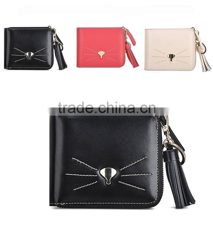 Japanese fancy cat short style cute wallet in black color