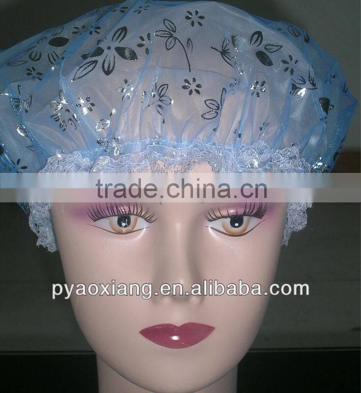 The latest blue printed environmently friendly shower caps or hats for hotel and home,etc.