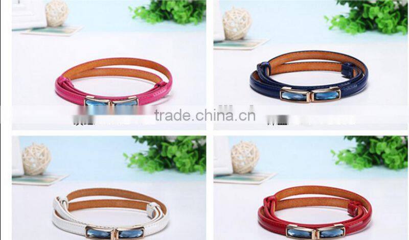 korea style simle fashion ladies and women small diamond buckle light color patent leather narrow waist belt for dress and