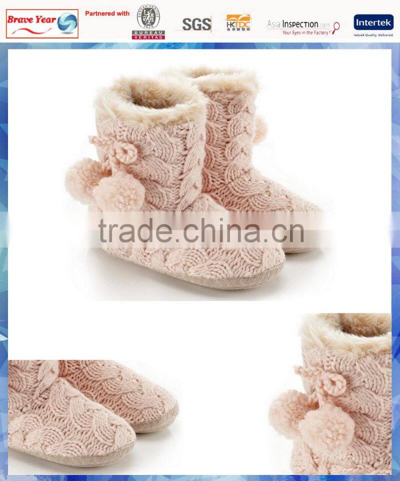 pink cable girls knit boots with cute pom pom