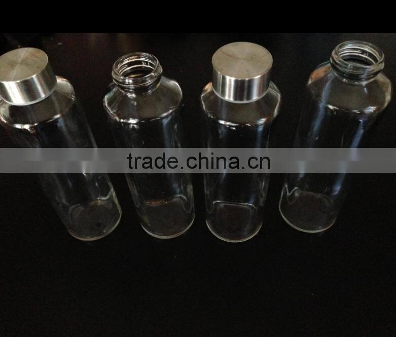 Glass Water Bottles 16 oz, Stainless Steel Cap - Case of 6