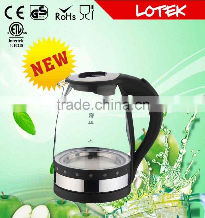 led light ring glass electric water kettle with 1.7L capacity
