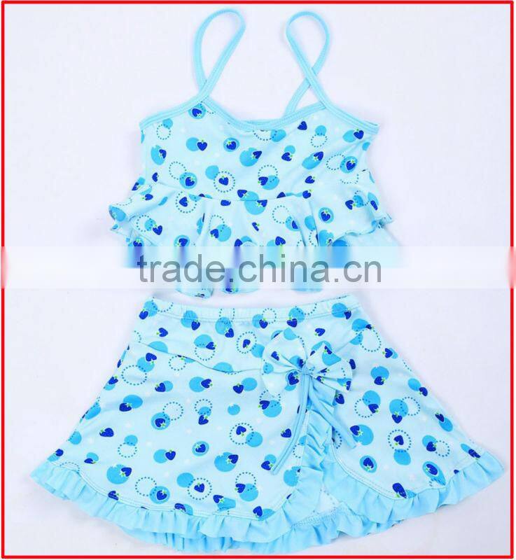 2014 fashion small flower & bowknot lovely little sexy two pieces junior girls swimwear,kids model girls in bikini with skirt