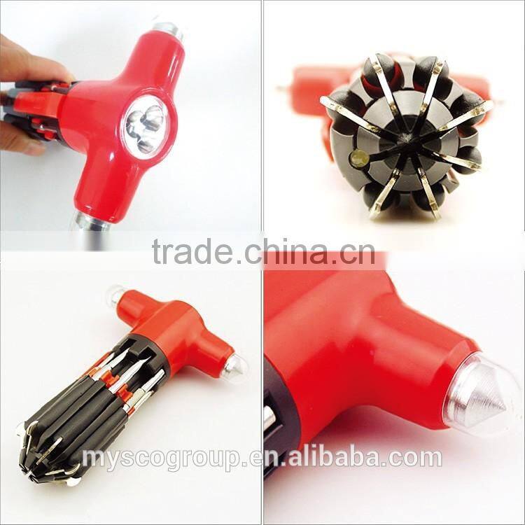 9 in 1 Safety Hammer with Flashlight/Hand Tool Sets