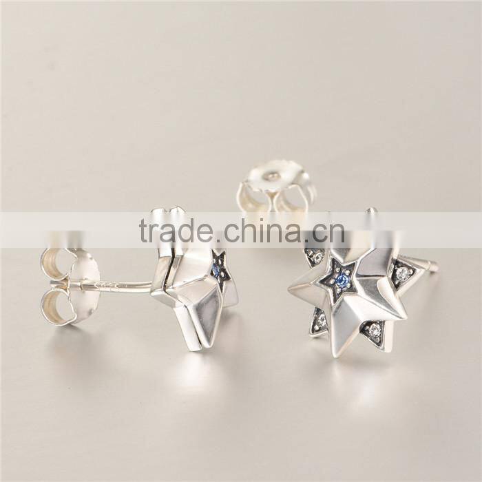 Simple Design Star Shape Stud Silver Earrings For Women