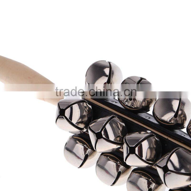 Sleigh Bells Stick Wooden Hand Held with 25 Metal Jingles Ball Percussion Musical Toy for KTV Party Kids Game