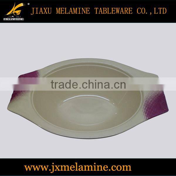 13" tea color oval handle bowl w/lid-melamine ware