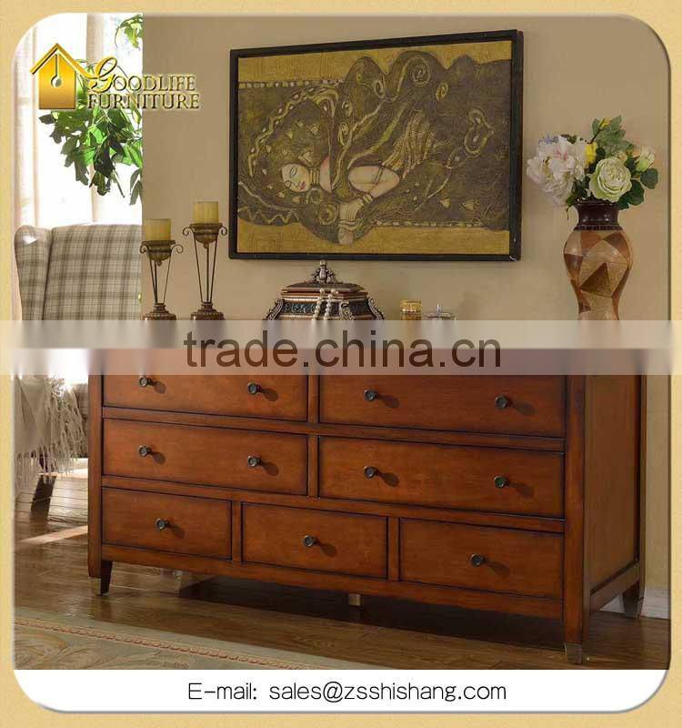 Antique Finish Solid Wood Bedroom Dresser Cabinet with 7 Drawer