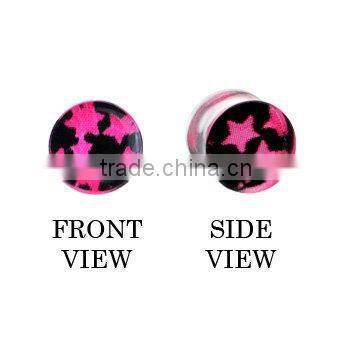 Pink black star acrylic ear expander ear plugs body jewelry