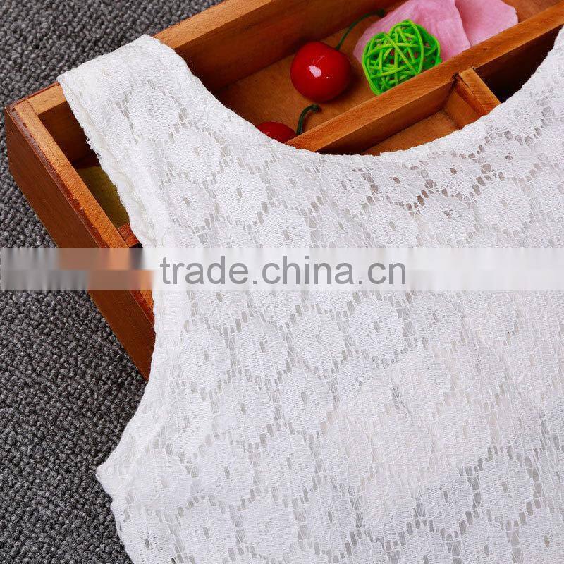 Wholesale beautiful birthday girl dress lace baby girl dress with waistband short baby casual lace dress boutique dress