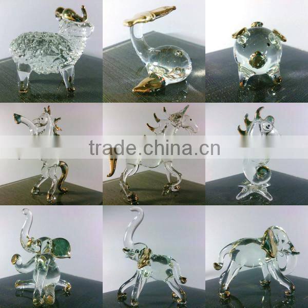 Crystal Dragon Hand Blown Clear Glass Art Gold Trim Figurines Home Decor / Fancy Collection / Gift