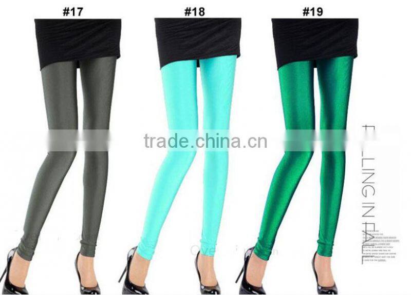 Hot Fashion Women Slim Fit Glow Fluorescent Stretch Leggings Shiny Casual Candy Color Pants