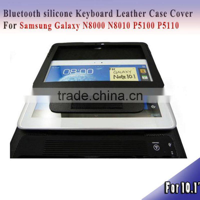 3.0 Bluetooth keyboard for samsung galaxy Note 10.1 N8000/N8010/P5100 silicone Keyboard Leather Case Cover silicone case