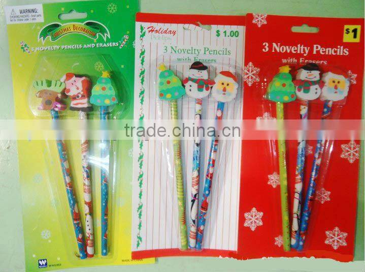 wooden cartoon pencil top eraser/wooden pencil with cartoon eraser/pen top cartoon eraser
