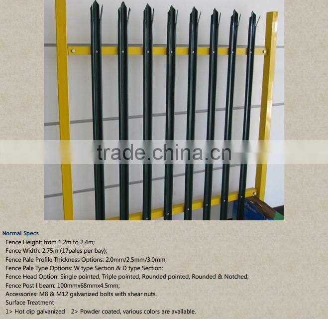 Powder coated Green Color Steel Palisade Fence