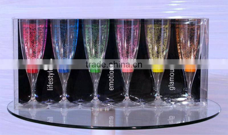 2016 New Fashion Liquid Attractive Magic LED Champagne Glass Inductive Color Cup Goblet Popular for Party Bar Wedding or KTV
