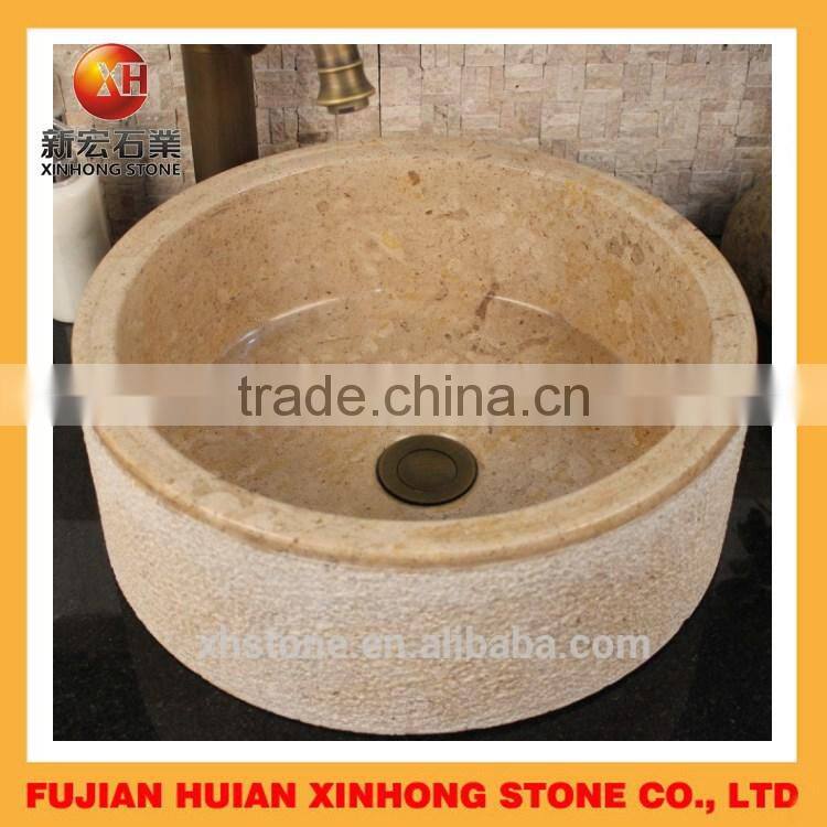 indoor and outdoor used deep marble stone basin in beige stone