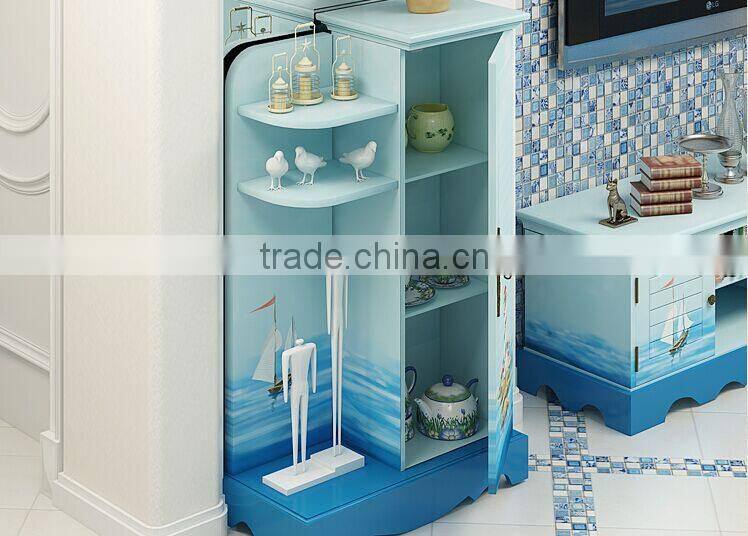 Mediterranean Style Wine Cabinet, Sailing Boat Handpainting Wine Cupboard, Solid Wood Single Door Show Cabinet (BF01-X1148)