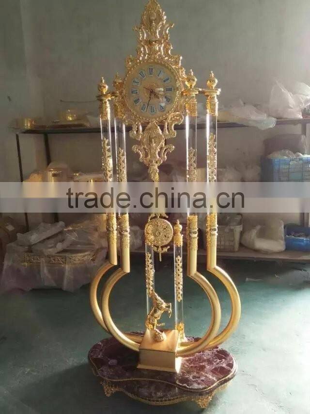 French Antique Gilded Bronze Clock with Marble Stand