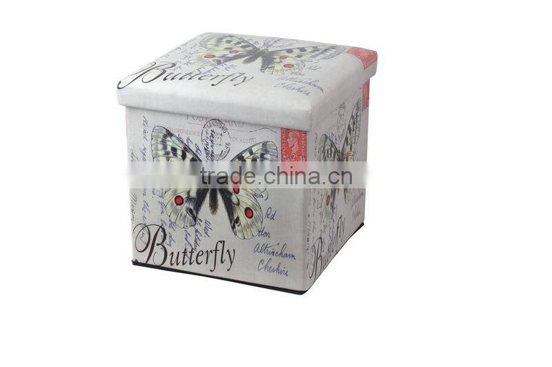 Buterfly Tower Printed Storage Ottoman , Eco-friendly PVC Stool Using for Storage and Seating