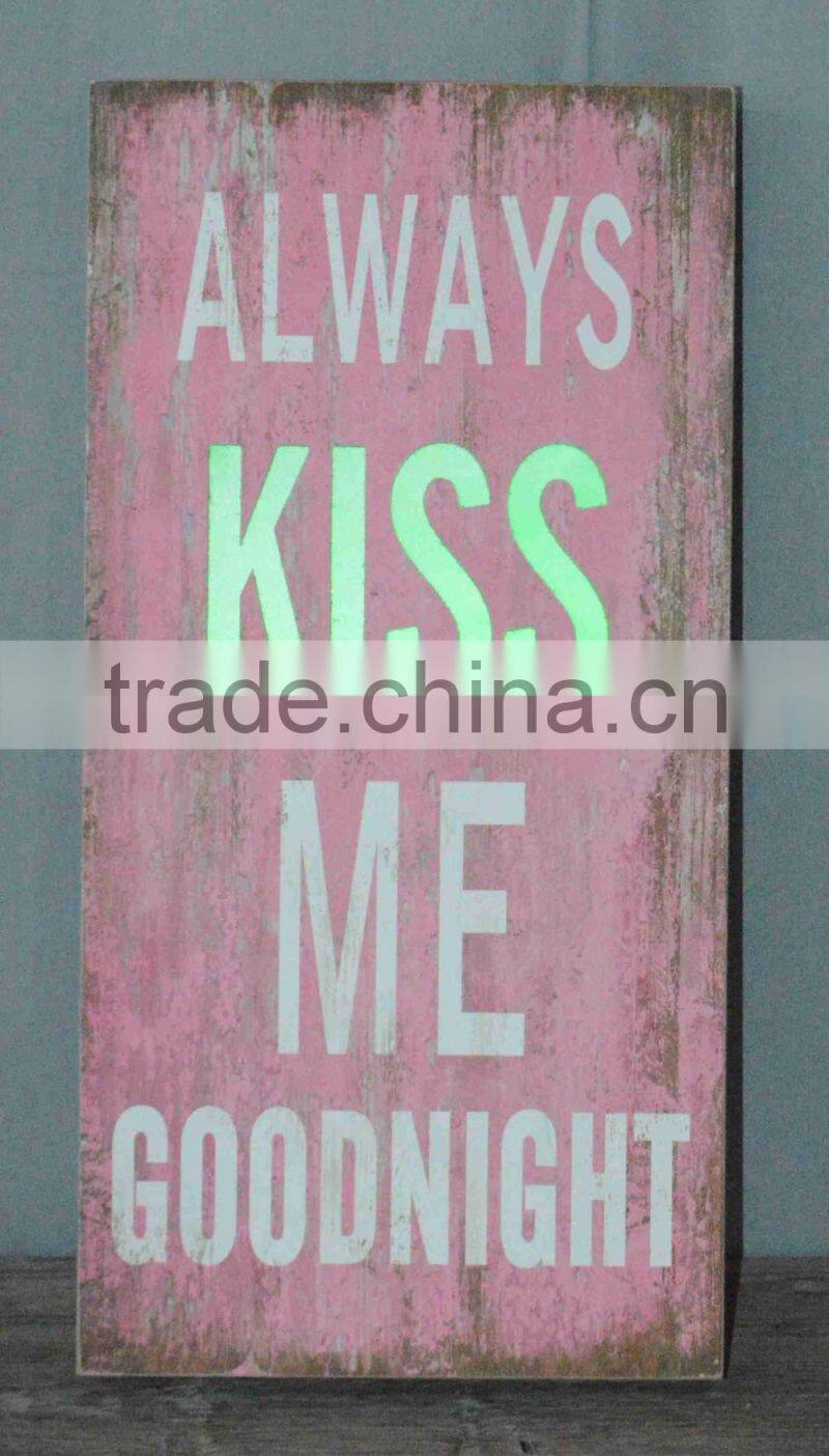 2016 Antique decorative wooden wall plaque WITH LED light, wooden lighted printing sign