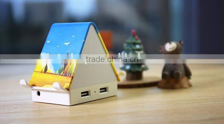 Multi-functional Tiny House Design 4 Port USB Hub, Touch Sensor LED Night Light, Creative USB Hub With Smartphone Holder