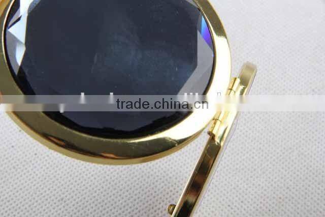 Flip type metal gemstone shaped round mirror with snap hook/mirror