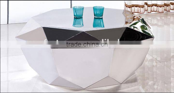 CN8023 antique modern round silver mirror coffee table with stools
