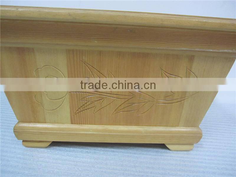 Carving peony decor four feet at the bottom wood flowerpot