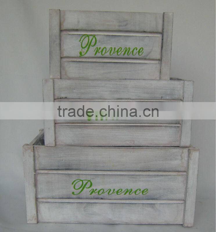 white wash square printing wooden flower planter