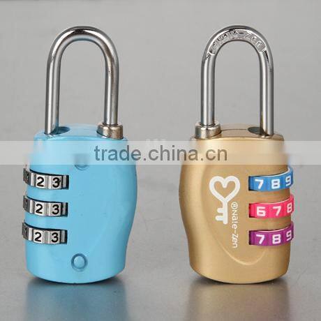 Colored 3 digit zinc alloy decorative travel password safe lock