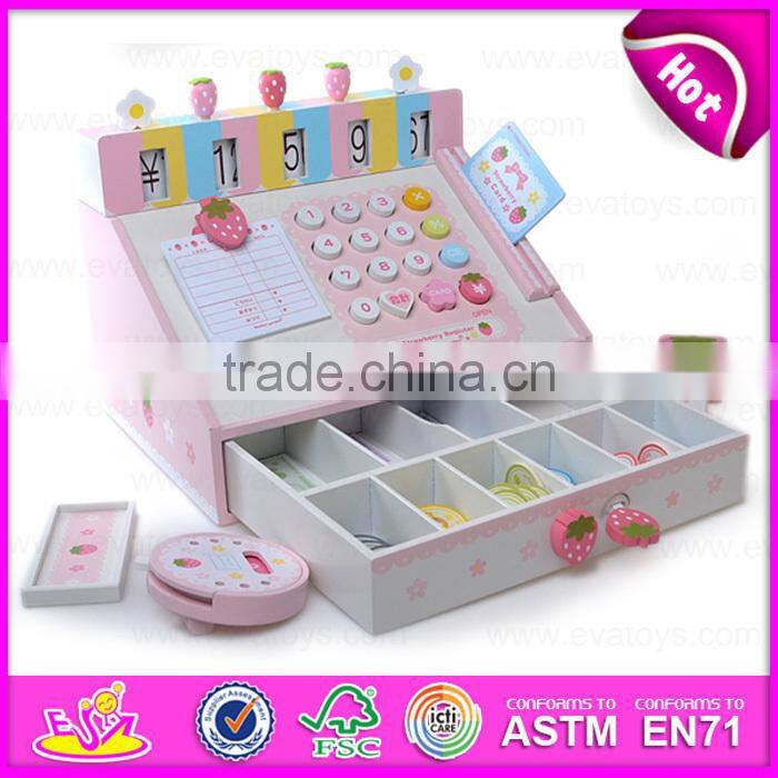 2017 new design pretend play toy wooden kids cash register for sale W10A065
