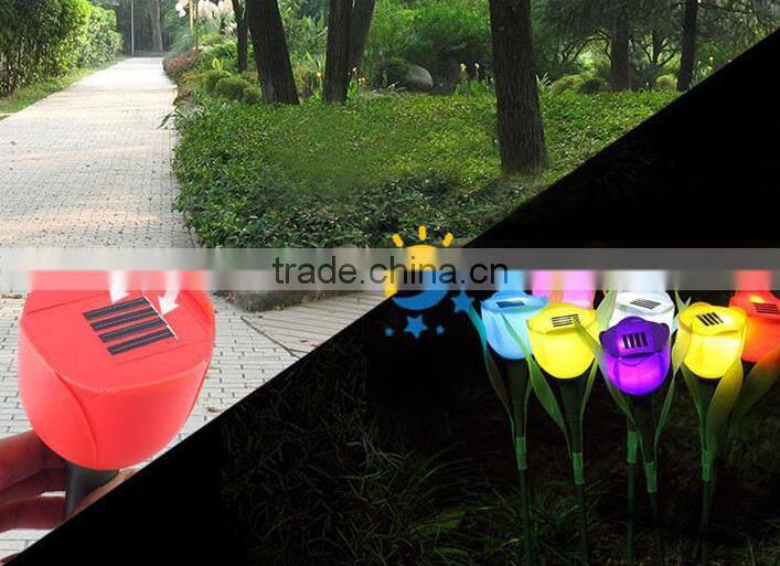 Outdoor Solar Powered Tulip Flower LED Light Yard Garden Path Way Landscape Lamp