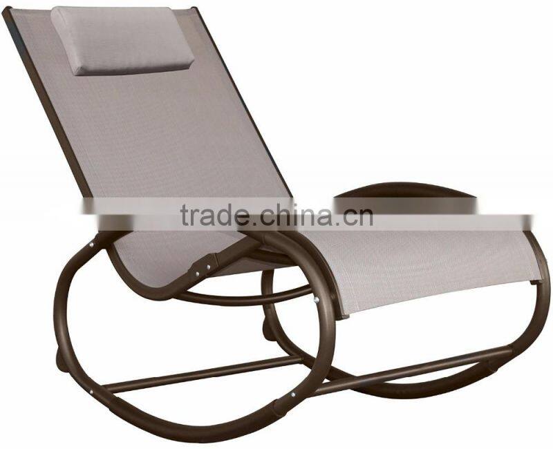 Patio Leisure Aluminum Tan Outdoor Rocking Chair with Headrest