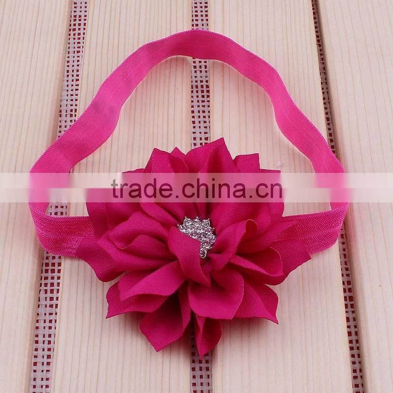 fabric flower headband with rhinestone in center for kids hair accessories