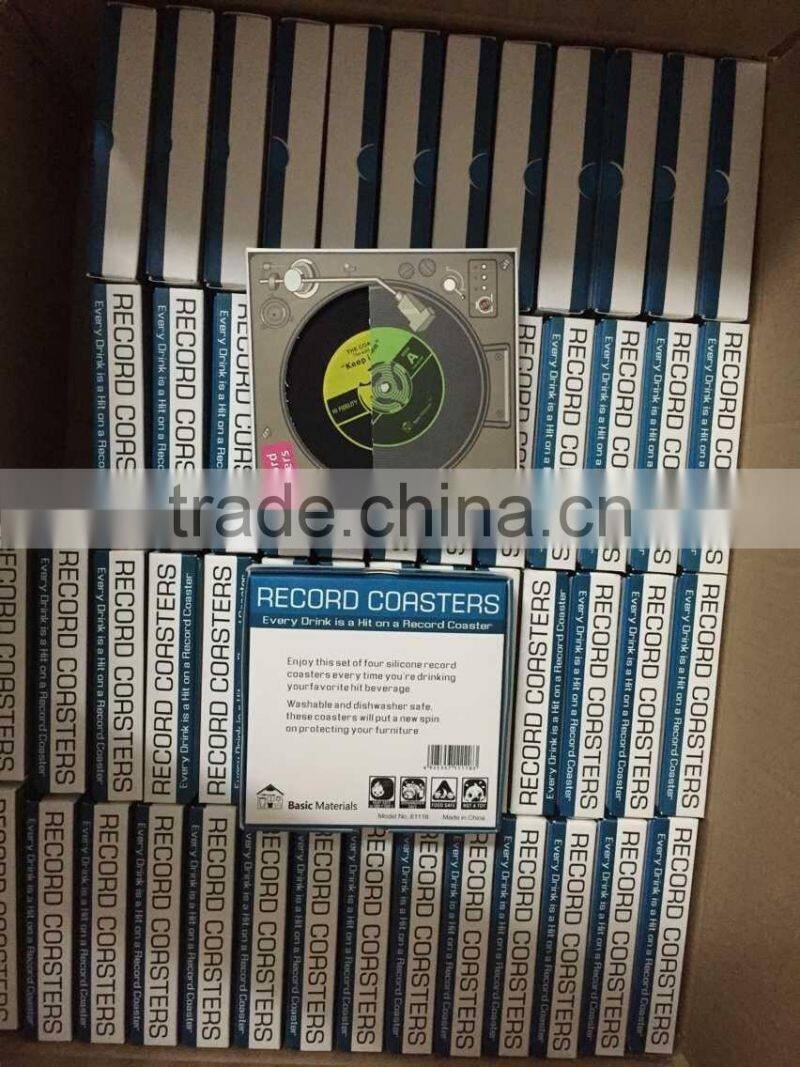 UCHOME 6pcs/ Set Novelty Vinyl Silicone Record Retro CD Type Drink Coasters Cup Mats