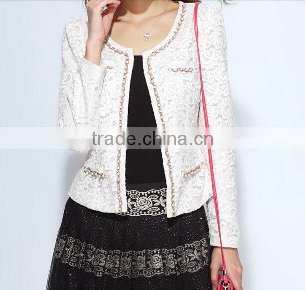 2015 ladies quality beaded coat long sleeve oem wholesale factory fashion woman coat
