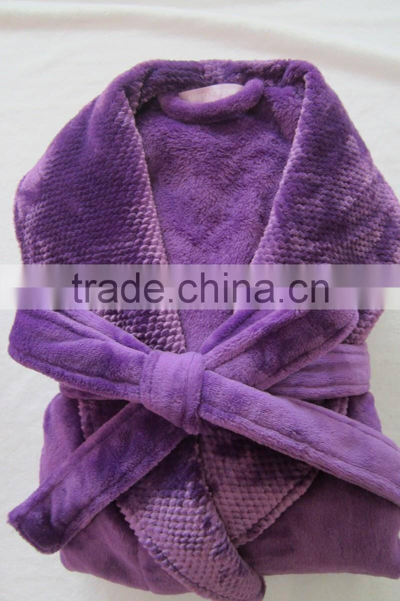 100% polyester powder plush fleece/flannel women's bathrobe ,Microfiber Down Robe