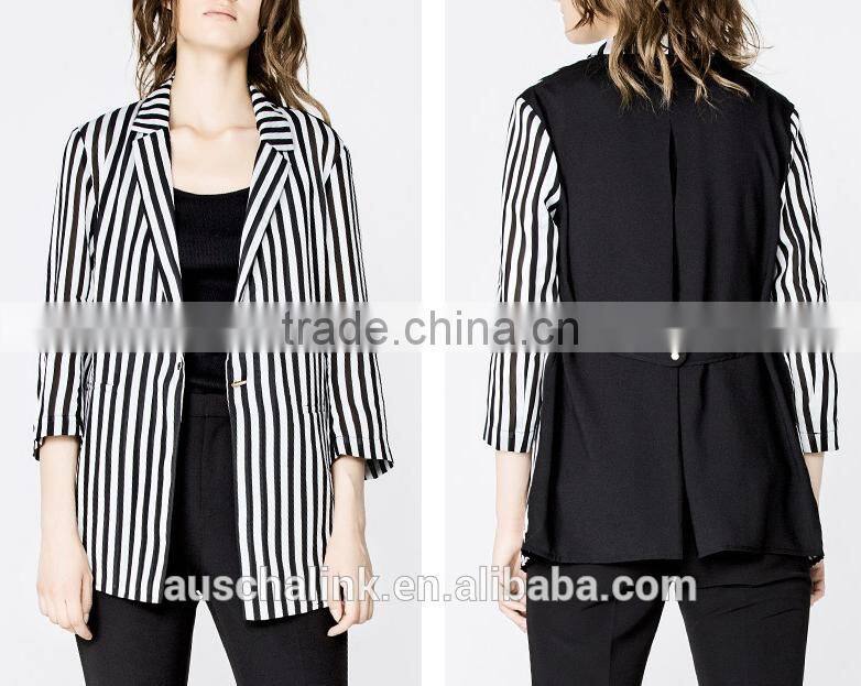 summer ladies designer black and white stripes coat customized