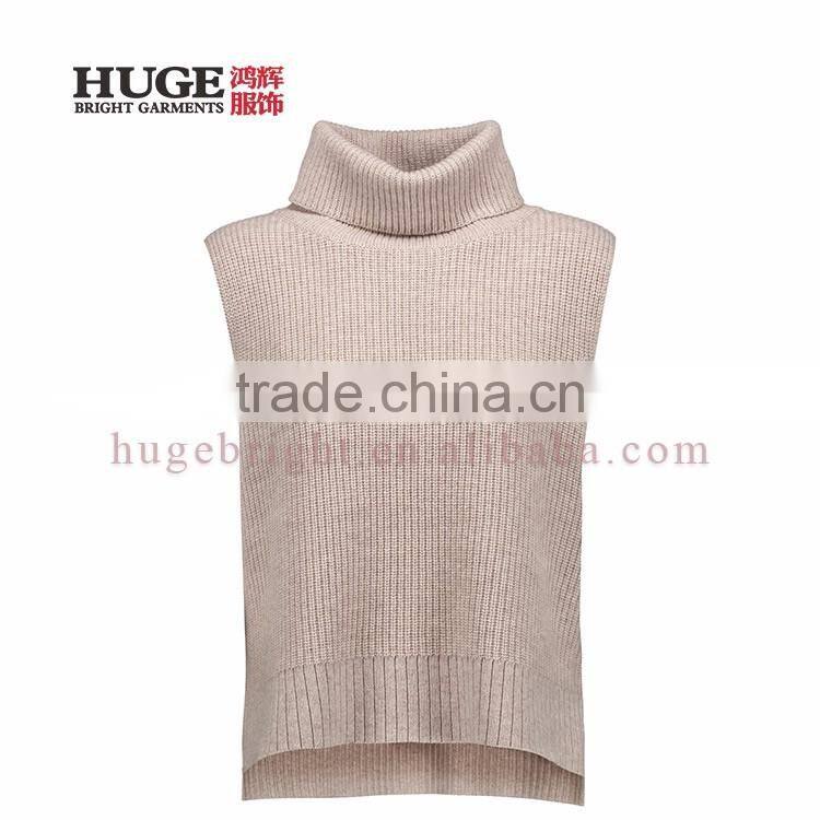 Women's 70% Wool, 30% Cashmere Sleeveless Turtleneck Sweater