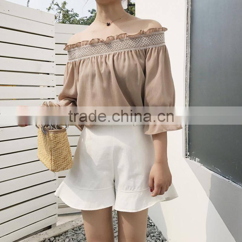 MAXNEGIO latest chiffon strapless flare sleeve blouse top
